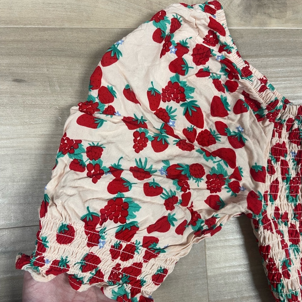 Betsey Johnson Strawberry Dress Med Smocked Prairie Country Cottagecore Granny - Picture 5 of 12